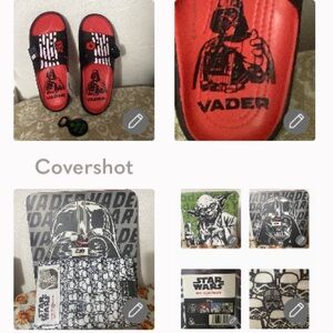 VADER CROCS sz7/9+Star⭐️Wars flannel back tablecloth+ 4piece Placemats set